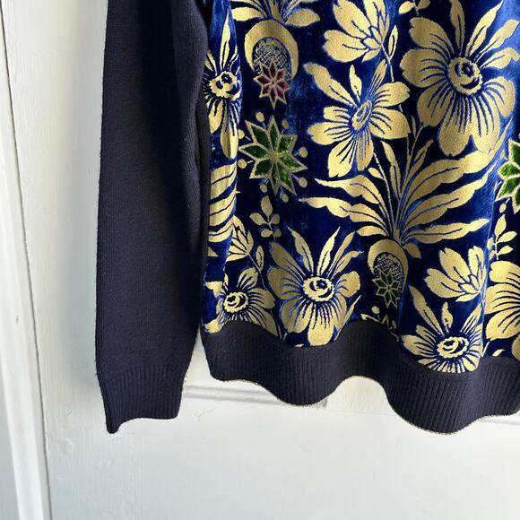 Tory Burch Hollis Cosmic Floral Velvet Foiled Gold Metallic Sweater - Picture 5 of 8